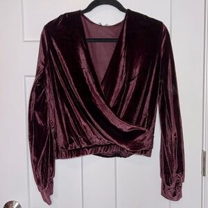 NWT DEX Elastic Waist Velvet V-Neck Top - Wine